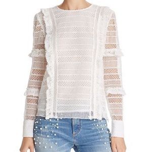 AQUA Crocheted Ruffle White Top